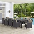 Modway Convene 11 Piece Outdoor Patio Dining Set in Espresso Mocha