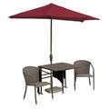Blue Star Group Terrace Mates Daniella All-Weather Wicker Coffee Color Table Set w/ 9 -Wide OFF-THE-WALL BRELLA - Red Olefin Canopy