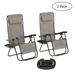 Zero Gravity Lounge Chairs- Set of 2- Gray Folding Anti-Gravity Recliners- Side Table Cup Holder & Pillow-For Outdoor Lounging by Lavish Home