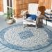 SAFAVIEH Courtyard Kebo Traditional Indoor/Outdoor Area Rug 6 7 x 6 7 Round Blue/Grey