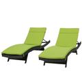Brookside Outdoor Grey Wicker Adjustable Chaise Lounge with Green Cushion (Set of 2)
