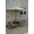 Blue Star Group Terrace Mates Genevieve All-Weather Wicker Coffee Color Table Set w/ 9 -Wide OFF-THE-WALL BRELLA - Antique Beige Sunbrella Canopy