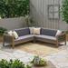 Cayson Outdoor 5 Seater Wood and Wicker Sectional Sofa Set Gray Dark Gray