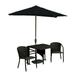 Blue Star Group Terrace Mates Daniella All-Weather Wicker Java Color Table Set w/ 9 -Wide OFF-THE-WALL BRELLA - Black Sunbrella Canopy