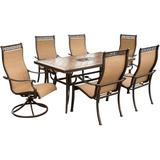 Hanover Monaco 7-Piece Outdoor Patio Dining Set with 4 PVC Sling Dining Chairs 2 Swivel Rockers and 40 x 68 Porcelain Tile Rectangular Dining Table | MONACO7PCSW