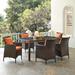 Modway Conduit 7 Piece Outdoor Patio Wicker Rattan Dining Set in Brown Orange