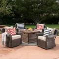 Roger Outdoor 5 Piece Swivel Wicker Club Chairs with Aluminum Frame and Fire Pit Dark Brown Beige Brown