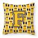 Letter F Football Black Old Gold and White Fabric Decorative Pillow