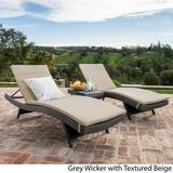 Noble House Anthony Outdoor 3 Piece Wicker Lounge with Water Resistant Cushions and Coffee Table Grey Textured Beige