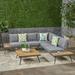 Cristian Outdoor 4 Piece Wood and Aluminum V-Shaped Sofa Set Natural Gray
