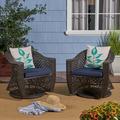 Zayn Outdoor Swivel Wicker Chairs with Cushions Set of 2 Multi Brown Navy Blue