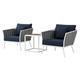 Modern Contemporary Urban Outdoor Patio Balcony Garden Furniture Lounge Chair Armchair and Side Table Set Fabric Aluminium White Navy