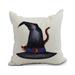 Simply Daisy 16 x 16 Cat Behind the Hat Cream Halloween Print Decorative Throw Pillow
