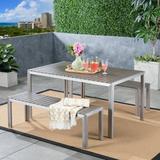 Gannon Outdoor Aluminum Picnic Set with Faux Wood Top Silver Natural