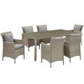 Modway Conduit 7 Piece Outdoor Patio Wicker Rattan Dining Set in Light Gray Gray