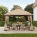 Sunjoy Katy 10 ft. x 12 ft. Beige and Brown 2-tier Steel Gazebo with Mosquito Netting