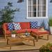 Wilcox Outdoor 5 Piece Acacia Wood Sectional Sofa Set with Cushions Teak Red