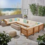 Oana 12pc U-Shaped Sectional Sofa Set Cushion Teak with Beige/Light Gray