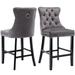 Outdoor Bar Stool Set of 2 24 Counter Height Bar Stools with Upholstered Seat Wood Bar Stools with Back Indoor-Outdoor Round Patio Dining Chairs for Kitchen Bistro Coffee Pub Gray L1033