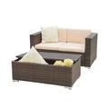 GDF Studio Laiah Outdoor Wicker Loveseat and Storage Coffee Table Set with Cushions Brown and Tan