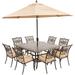 Hanover Traditions 9-Piece Aluminum Outdoor Dining Set with Umbrella Natural Oat