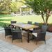 Phoenix Outdoor 7 Piece Dining Set with Wood Table and Wicker Dining Chairs with Cushions Teak Finish Multibrown Beige