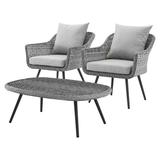 Contemporary Modern Urban Designer Outdoor Patio Balcony Garden Furniture Lounge Chair and Coffee Table Set Aluminum Fabric Wicker Rattan Grey Gray