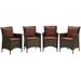 Modway Conduit Outdoor Patio Wicker Rattan Dining Armchair Set of 4 in Brown Currant