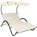 Sunnydaze Double Chaise Lounge with Canopy and Headrest Pillow - Beige