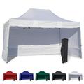 White 10x15 Instant Canopy Tent and 4 Side Walls - Commercial Grade Steel Frame with Water-Resistant Canopy Top and Sidewalls - Bonus Canopy Bag and Stake Kit Included (5 Color Options)