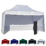White 10x15 Instant Canopy Tent and 4 Side Walls - Commercial Grade Steel Frame with Water-Resistant Canopy Top and Sidewalls - Bonus Canopy Bag and Stake Kit Included (5 Color Options)