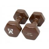 CanDo Vinyl Coated Dumbbells Pair Brown 20 lb 2pc Handheld Weights for Muscle Training and Workouts Color Coded Anti-Roll Home Gym Equipment Beginner and Pro