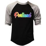 Men s Rainbow Portland KT T146 Black/Gray Raglan Baseball T-Shirt Large Black/Gray