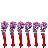 Majek Golf Red White Blue 3 4 5 6 7 8 Hybrid Set Headcovers Pom Pom Knit Limited Edition Vintage Classic Traditional Flag Retro Head Cover 3-8 Set