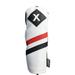 Majek Retro Golf Headcover White Red and Black Vintage Leather Style X Fairway Wood Head Cover Classic Look Wheel Tag Includes Numbers 3 through 7 plus X