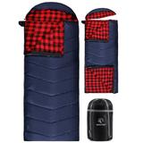 REDCAMP Flannel Sleeping Bag for Adults Large Cotton Sleeping Bags for Camping with Detachable Hood Red Plaid with 4lbs Filling