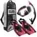 TUSA Sport Adult Visio Tri-Ex Mask Dry Snorkel and Fins Travel Set Black/Metallic Dark Red Medium