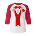 Shop4Ever Men s Red Bow Tie Classic Tuxedo with Rose Flower Raglan Baseball Shirt Small White/Red