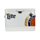 Miller Lite Ice Chest Beverage Cooler with Bottle Opener 51L (54 QT) 85 Can steel-belted Portable Cooler White and Blue for Camping Beach RV BBQs Tailgating Fishing