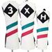 Majek Golf Vintage Headcovers White Seafoam Teal Pink Stripe Premium Retro Leather Style 3 X H Fairway and Hybrid Head Covers Fits All Modern Metal Woods and Hybrids Custom Designs Made in California