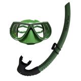 Palantic Green Free Dive Spearfishing Low Volume Mask & Flexible Snorkel Combo