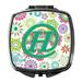 Letter H Flowers Pink Teal Green Initial Compact Mirror CJ2011-HSCM