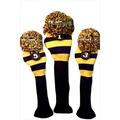 Majek Golf Club Head Covers Traditional Knit Vintage Classic Pom Pom Retro Rugby Driver Fairway Metal Wood Set Oversized Os Headcovers: Blue & Yellow Michigan Colors Fits 460cc Drivers