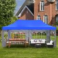 Ainfox 10 x 20 Pop up Outdoor Canopy Tent Portable Shade Instant Folding Gazebo Tent with 4 Side Walls (Blue)