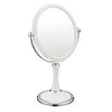 Double Sided Swivel Vanity Mirror with 3 x Magnification Pinkzio Oval Shaped Two-sided Makeup Mirror bathroom tabletop Dual Sided mirror 1x/3x magnification (Peal White)