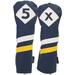 Majek Retro Golf Headcovers Blue White and Yellow Vintage Leather Style 5 & X Fairway Wood Head Cover Classic Look