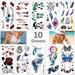 TRICOLOUR 10 Sheets Temp Body Art Temporary Tattoos Fake Tattoo for Women Kids Butterfly Flower Rose Feather Pattern Waterproof Stickers