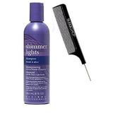 Clairol SHIMMER LIGHTS Shampoo BLONDE & SILVER Purple Violet To Tone Down Brassiness Brightens & Refreshes Highlighted Gray (w/Sleek Comb) Remove Yellow (8 oz / 236.5 ml - ORIGINAL SIZE)