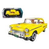 1955 Chevrolet Bel Air Convertible Soft Top Yellow \Timeless Classics\ 1/18 Diecast Model Car by Motormax