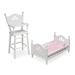 Badger Basket English Country High Chair and Bed with Bedding for 18 inch Dolls - White/Pink